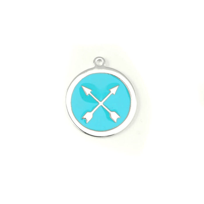 22mm Rhodium Plated Crossed Arrows Charm with Turquoise Enamel