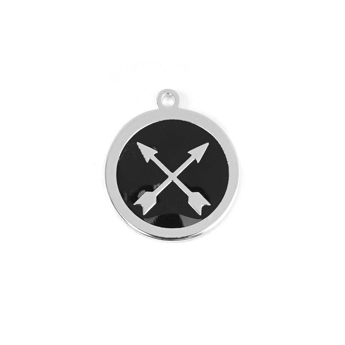 22mm Rhodium Plated Crossed Arrows Charm with Black Enamel