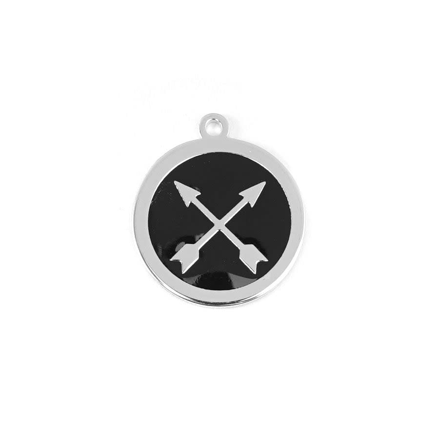 22mm Rhodium Plated Crossed Arrows Charm with Black Enamel