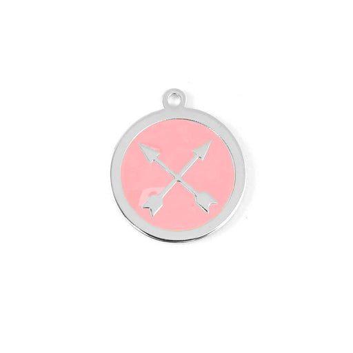 22mm Rhodium Plated Crossed Arrows Charm with Coral Enamel