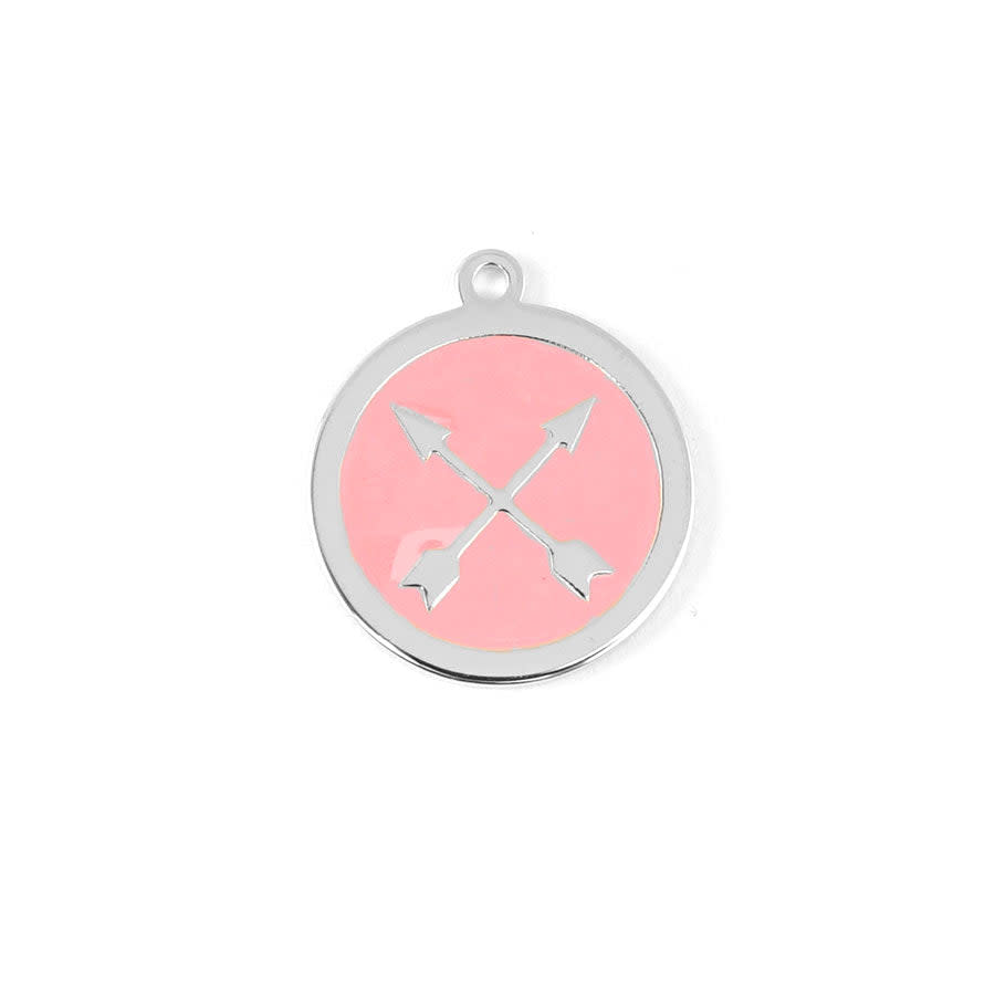 22mm Rhodium Plated Crossed Arrows Charm with Coral Enamel