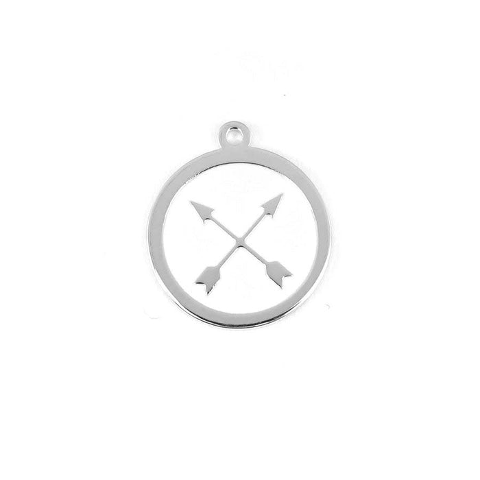 22mm Rhodium Plated Crossed Arrows Charm with White Enamel