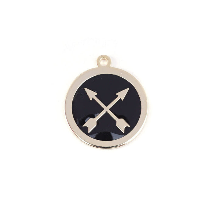 22mm Gold Plated Crossed Arrows Charm with Black Enamel