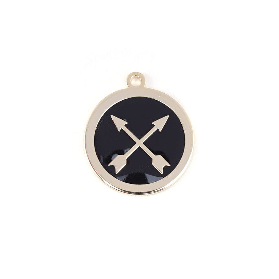 22mm Gold Plated Crossed Arrows Charm with Black Enamel