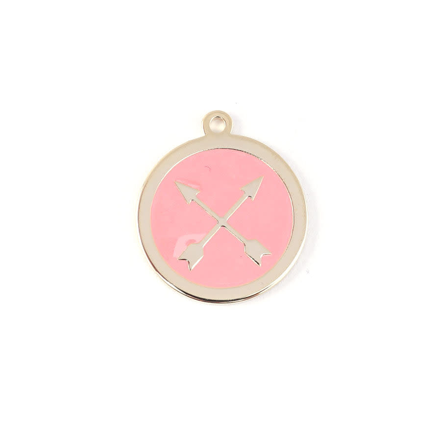 22mm Gold Plated Crossed Arrows Charm with Coral Enamel