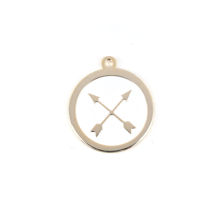 22mm Gold Plated Crossed Arrows Charm with White Enamel