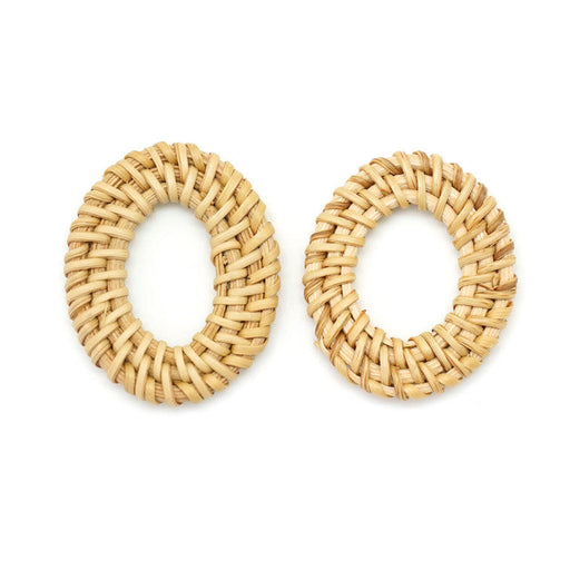 Handmade Woven Rattan Straw Thin Oval Pendant/Connector (1 pair)