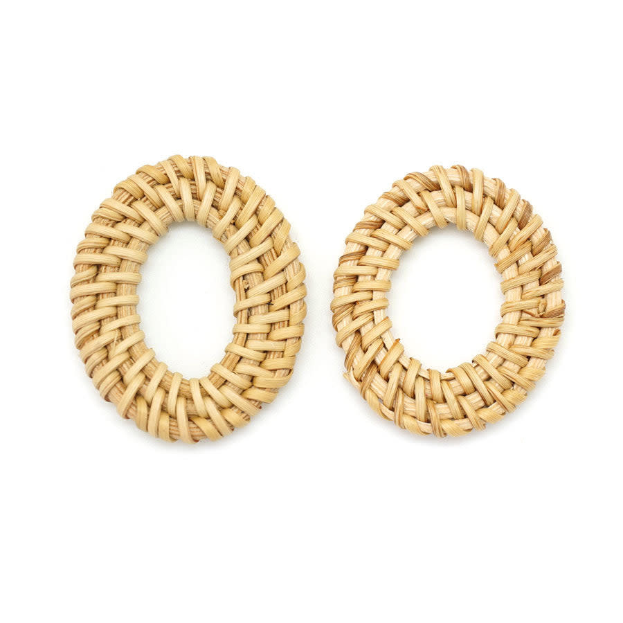 Handmade Woven Rattan Straw Thin Oval Pendant/Connector (1 pair)