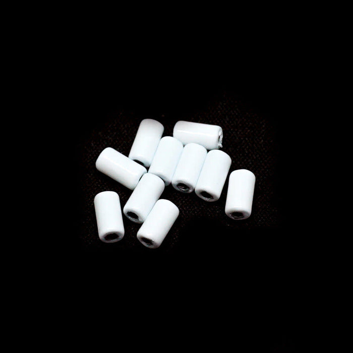 6mm White Enamel Tube Bead (10 Pieces)