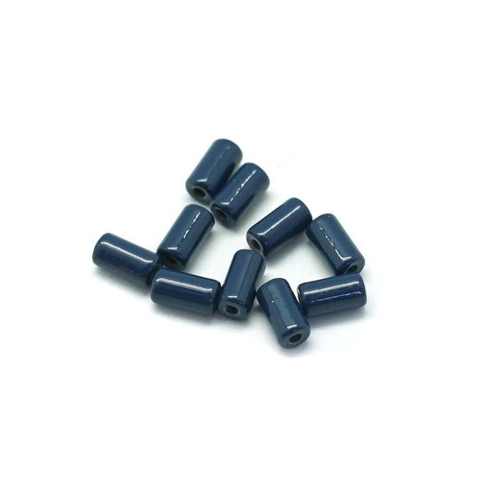6mm Navy Enamel Tube Bead - 10 Beads