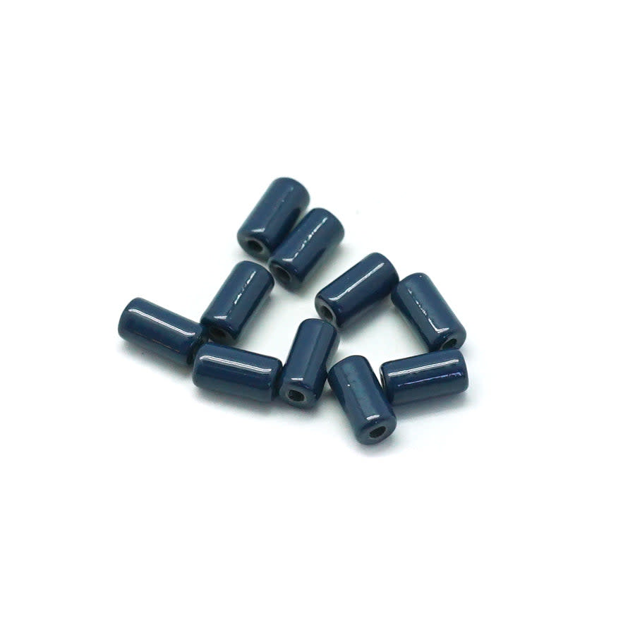 6mm Navy Enamel Tube Bead - 10 Beads