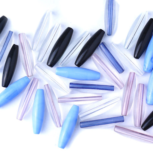 Assorted Soild Long Oval Cane Glass Beads Grab Bag