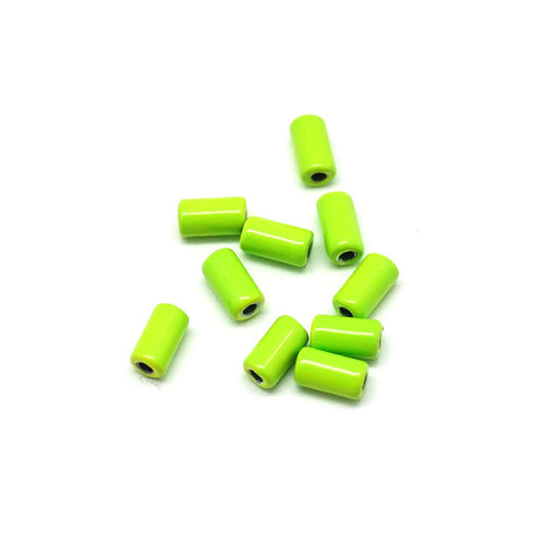 6mm Lime Green Enamel Tube Bead (10 Pieces)