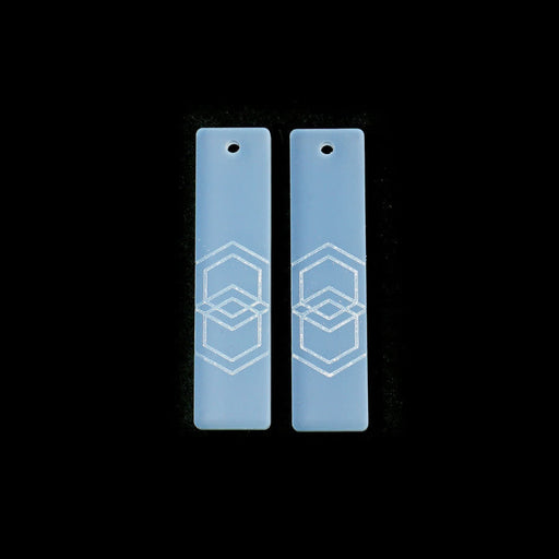 50x12mm Rectangle with Hexagon Etched Design Acrylic Component Set - Frost Blue (1 Pair)
