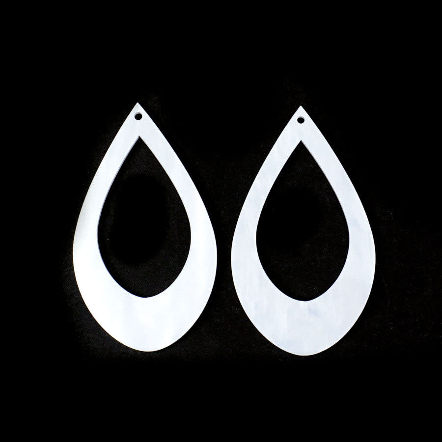 77x45mm Jumbo Teardrop with Cutout Acrylic Components - Pearl White (1 Pair)