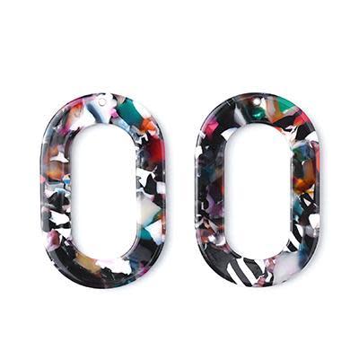 44x28mm Multi Color Acetate Oval Ring Pendant (1 Pair)