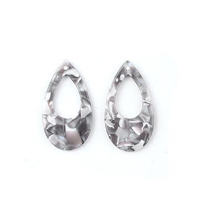 37x21mm Grey Acetate Teardrop with Small Cutout Pendant (1 Pair)