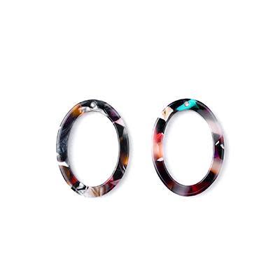 23.5x17.5mm Multi Color Acetate Oval Ring Pendant (1 Pair)