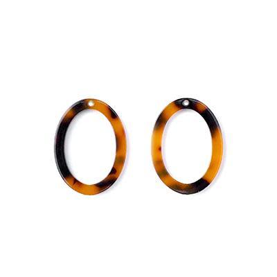 23.5x17.5mm Tortoise Shell Acetate Oval Ring Pendant (1 Pair)