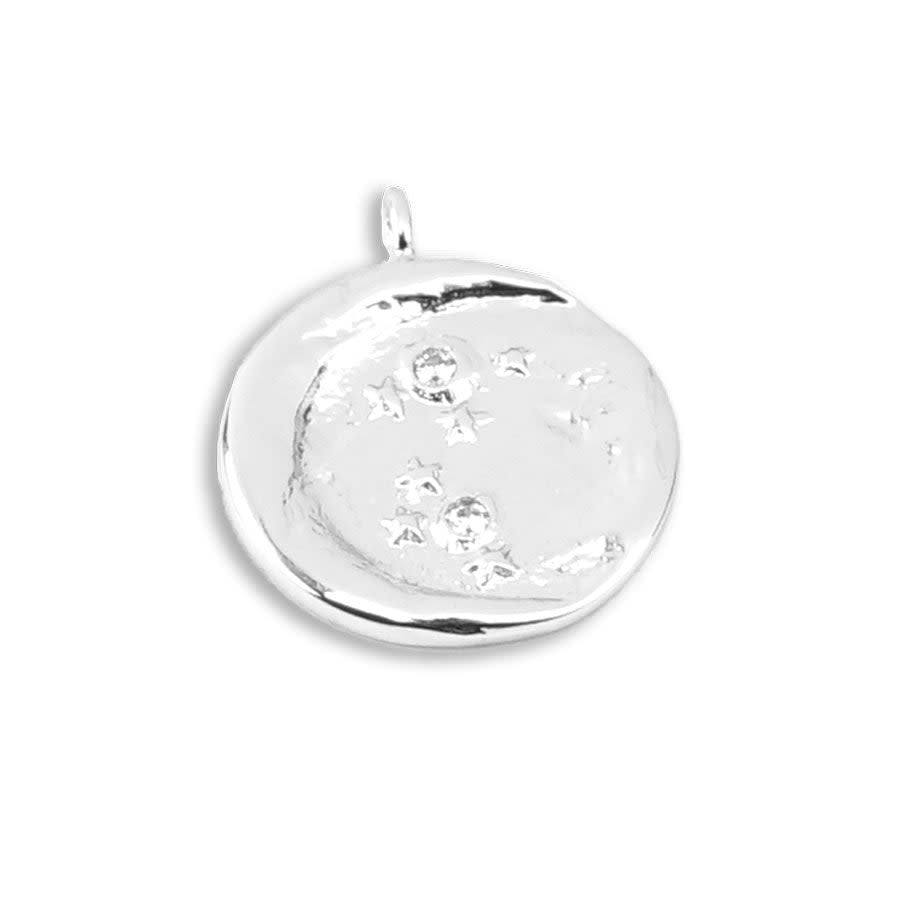 16mm Moon with Crystals Silver Plated Brass Charm/Pendant