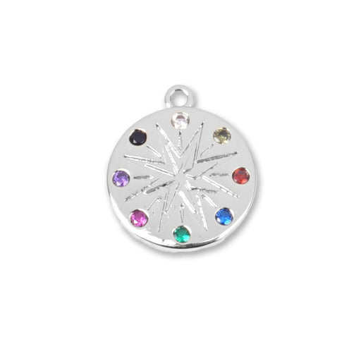 14mm Starburst with Multi Color Crystals Silver Plated Brass Charm/Pendant