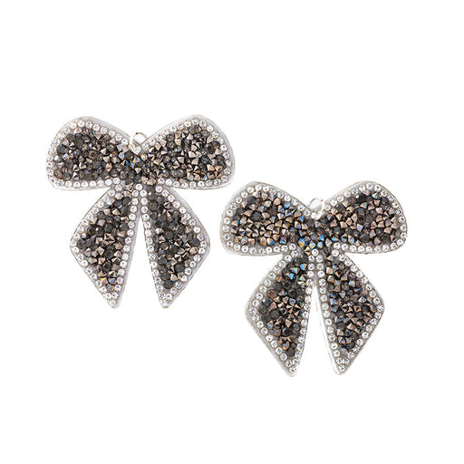 61mm Crystal Embellished Felt Backed Bow Component - Silver and Gunmetal (1 Pair)