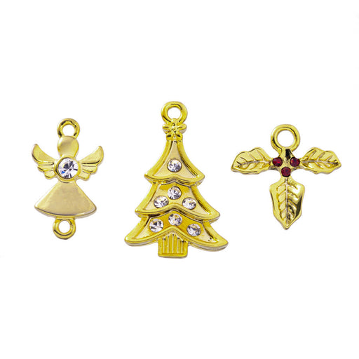 Traditional Holiday Cheer Charm 3 Piece Set in Gold Plating