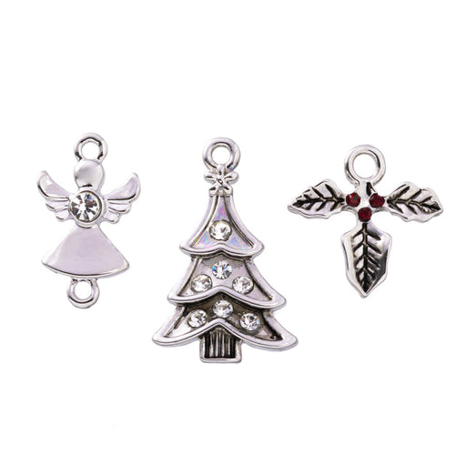 Traditional Holiday Cheer Charm 3 Piece Set in Rhodium Plating