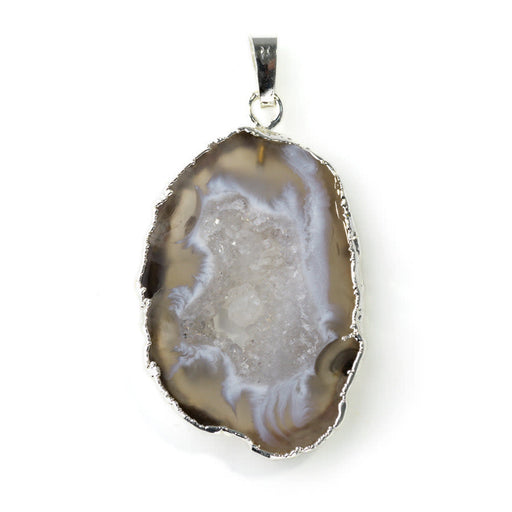 35-50mm Druzy Agate Silver Plated Pendant - Large