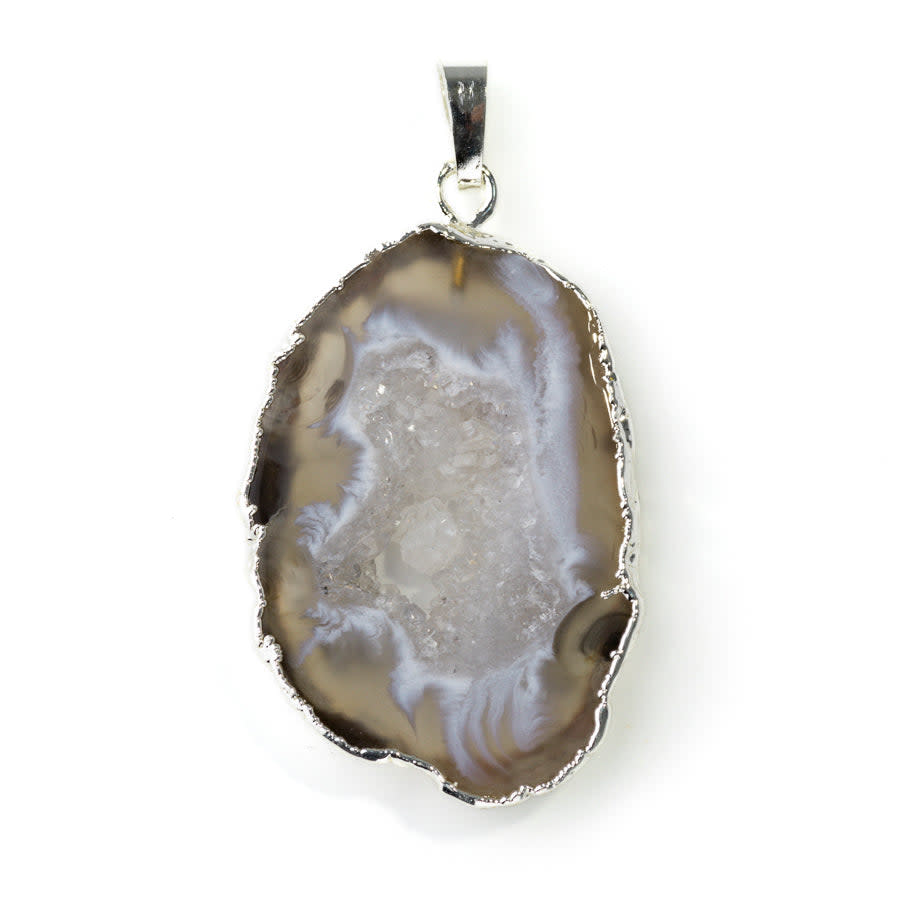 35-50mm Druzy Agate Silver Plated Pendant - Large