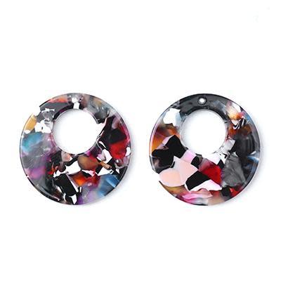 30mm Multi Color Acetate Circle with Cutout Pendant (1 Pair)