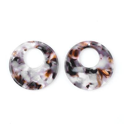 30mm Brown & Cream Acetate Circle with Cutout Pendant (1 Pair)