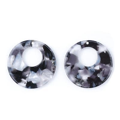 30mm Black & White Acetate Circle with Cutout Pendant (1 Pair)