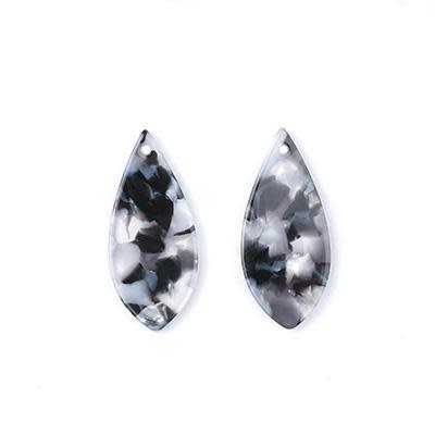 36x16mm Black and White Acetate Teardrop Pendant (1 Pair)