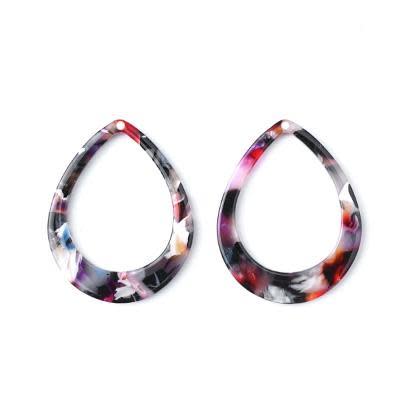 38x29mm Multi Color Acetate Teardrop Ring Pendant (1 Pair)