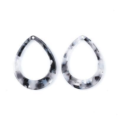 38x29mm Black and White Acetate Teardrop Ring Pendant (1 Pair)