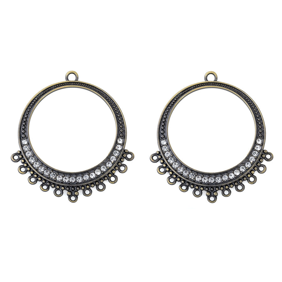 48x44mm Crystal Embellished Multi Loop Hoop Component in Antique Brass ...