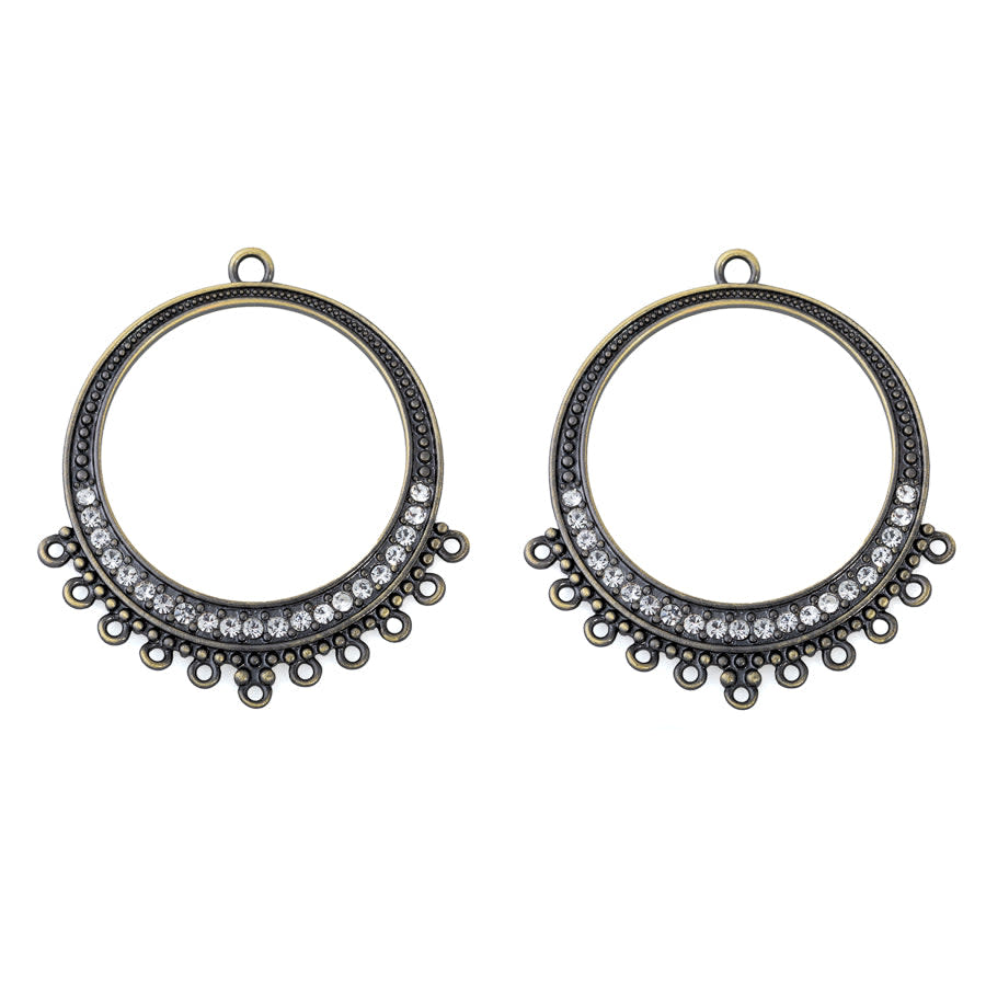 48x44mm Crystal Embellished Multi Loop Hoop Component in Antique Brass Plating from the Glam Collection (1 Pair)