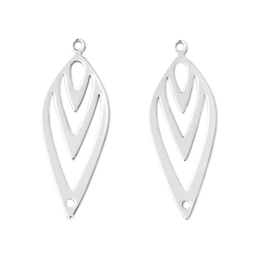 38x14mm Elongated Art Deco Connector from the Deco Collection - Rhodium Plated (1 Pair)