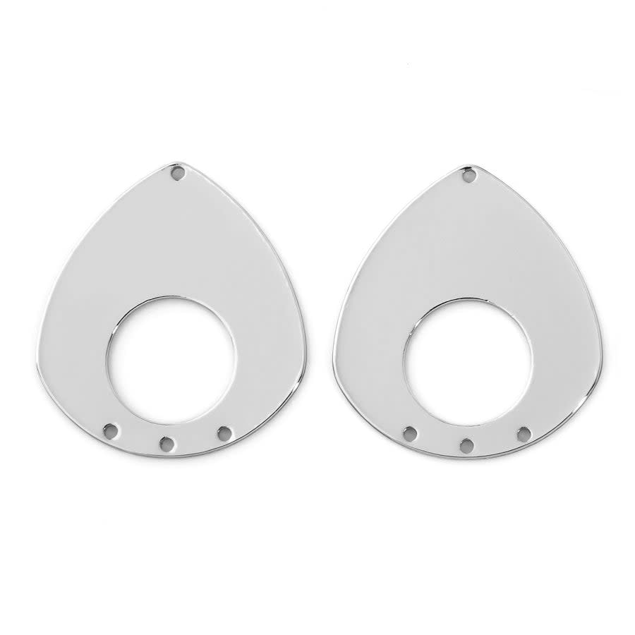 35x32mm Pear Shaped Shiny Connector / Component from the Chic Collection - Rhodium Plated (1 Pair)