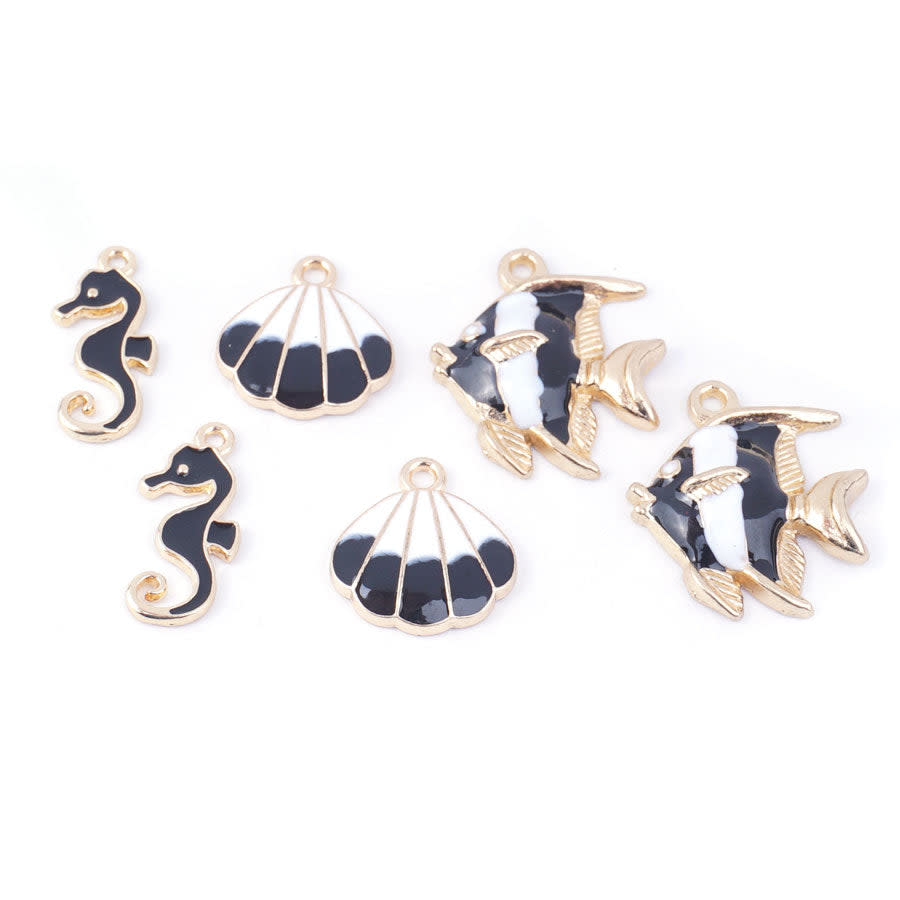 Summer Seascape Gold Enamel Charm/Pendant Set - 6 Pieces