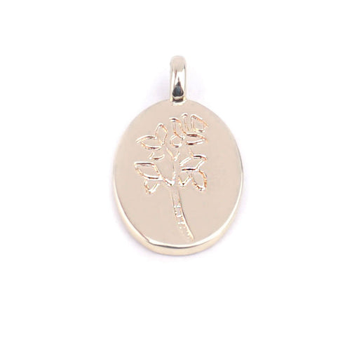 14mm 14k Gold Plated Brass Oval Floral Charm/Pendant