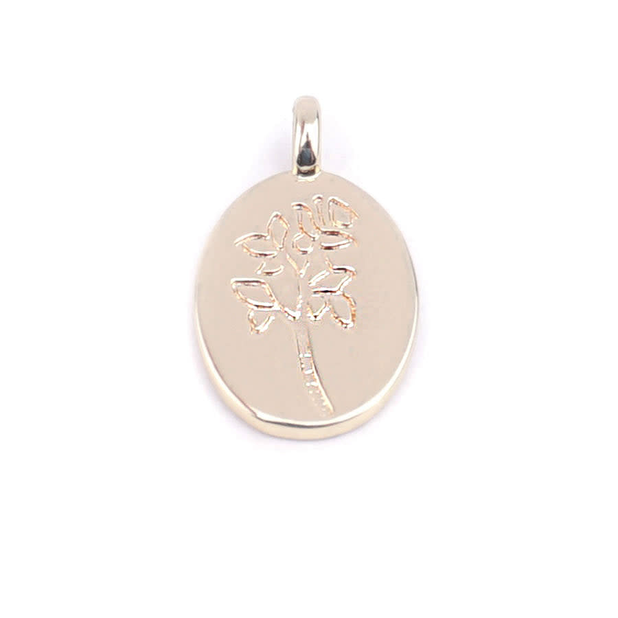 14mm 14k Gold Plated Brass Oval Floral Charm/Pendant