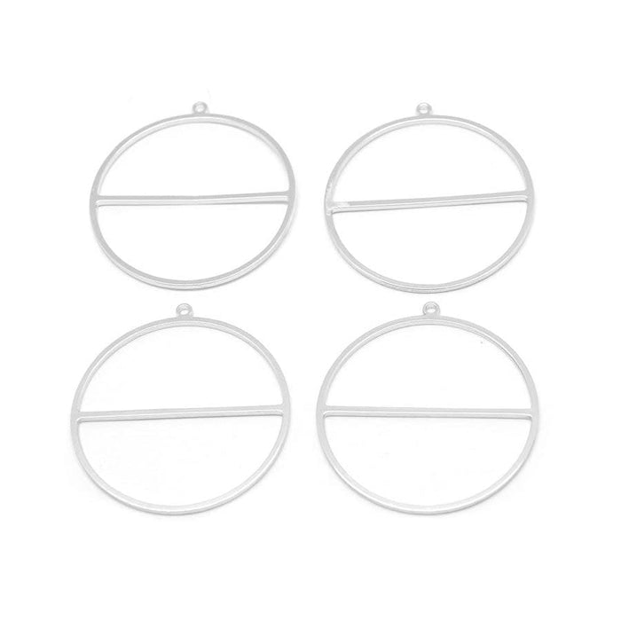 30mm Circle with Bar Connector Beadable Frame in Rhodium Plated Brass from the Geo Collection (4 Pieces)