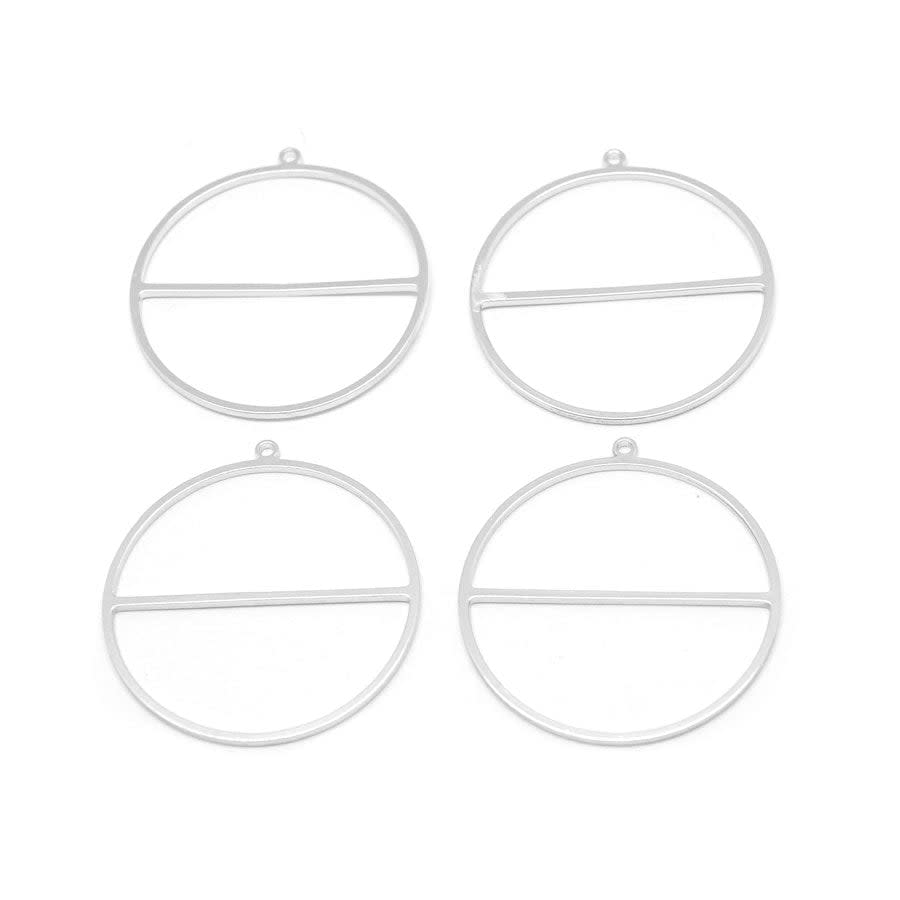 30mm Circle with Bar Connector Beadable Frame in Rhodium Plated Brass from the Geo Collection (4 Pieces)