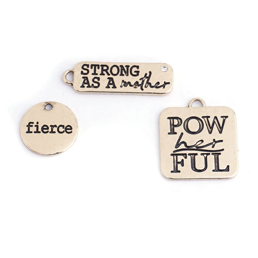 PowHERful 3 Piece Charm Set in Gold - "Strong As A Mother" "PowHERful" "Fierce" - GB Exclusive (3 Pieces)