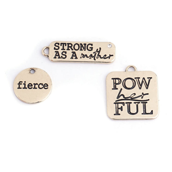 PowHERful 3 Piece Charm Set in Gold - "Strong As A Mother" "PowHERful" "Fierce" - GB Exclusive (3 Pieces)