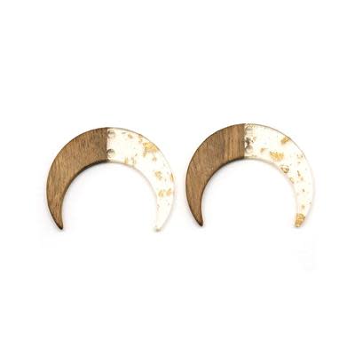 32x39mm Wood & Clear with Gold Foil Resin Crescent Charm Connector (1 Pair)