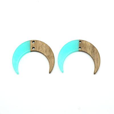 32x39mm Wood & Turquoise Resin Crescent Charm Connector (1 Pair)