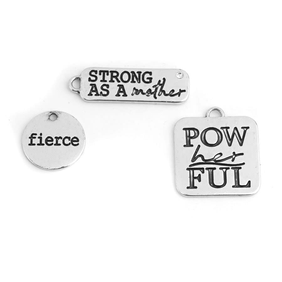 PowHERful 3 Piece Charm Set in Silver - "Strong As A Mother" "PowHERful" "Fierce" - GB Exclusive (3 Pieces)